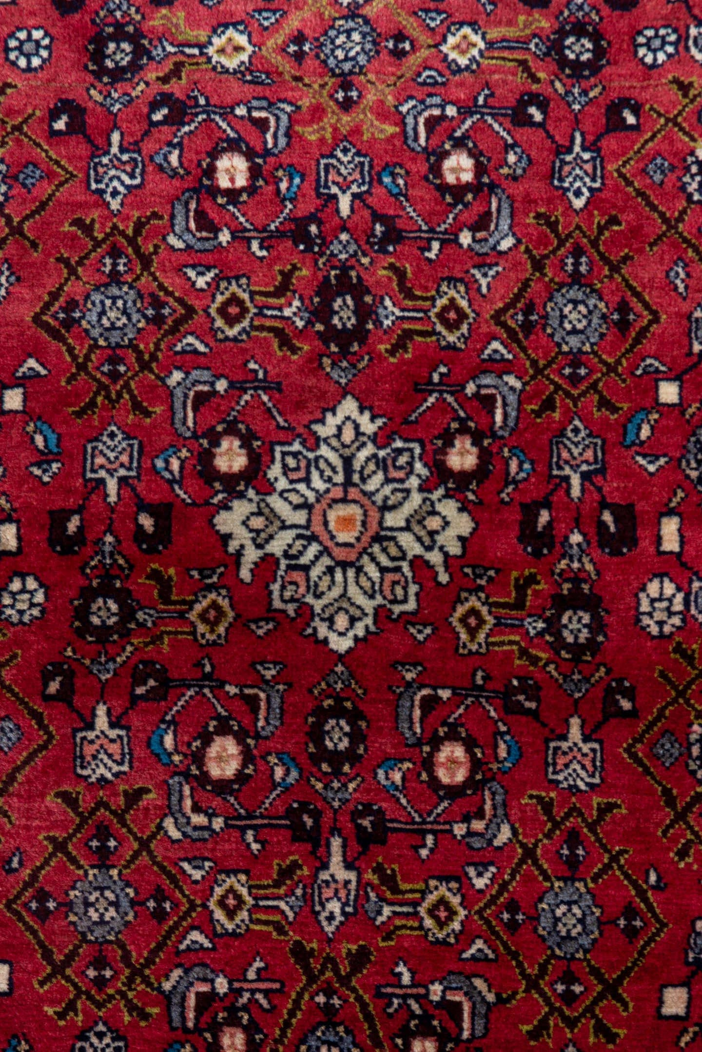 2' x 4' one-of-a-kind handmade vintage Hamadan small size rug. Color palette: rust, red, brown, ivory, navy, rose, camel