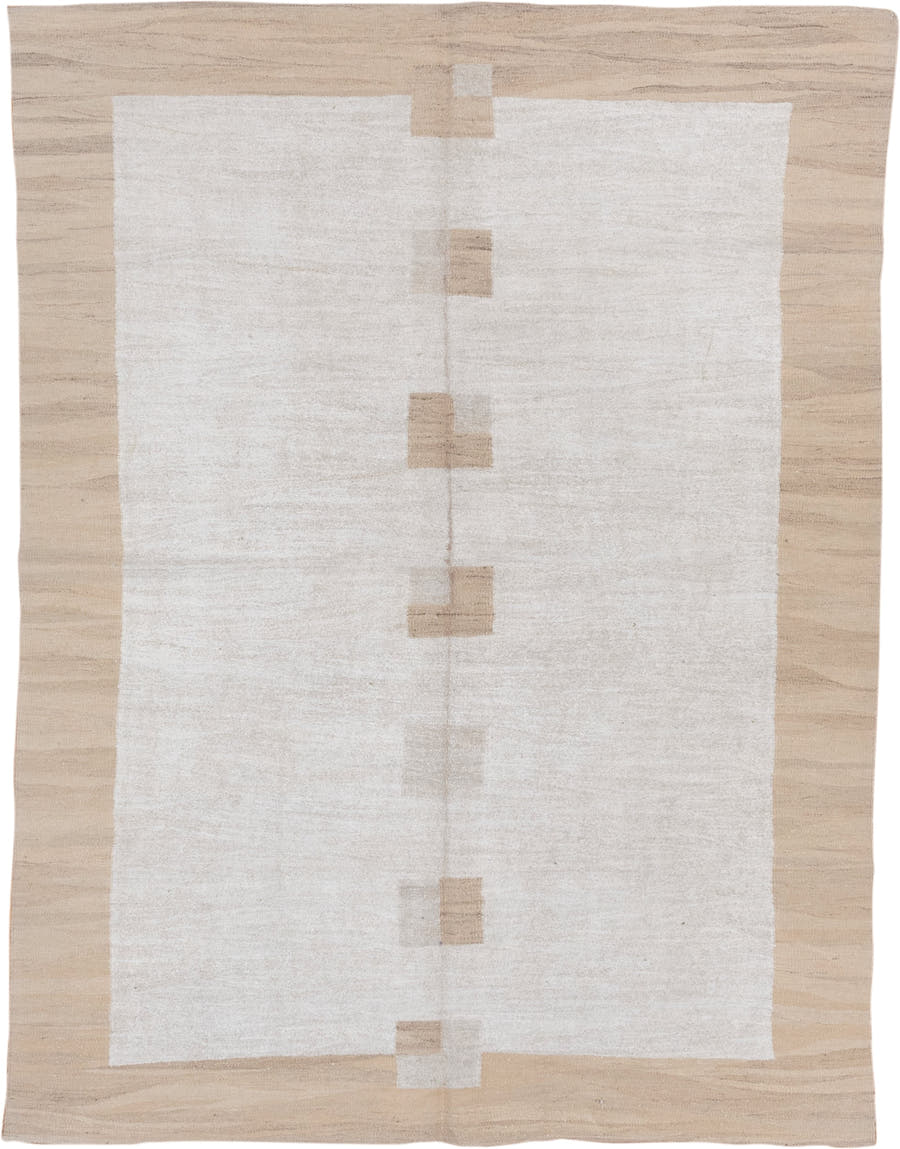 6' x 7' one-of-a-kind handmade vintage Kilim rug. Color palette: ivory, camel, beige, cream, taupe, gray