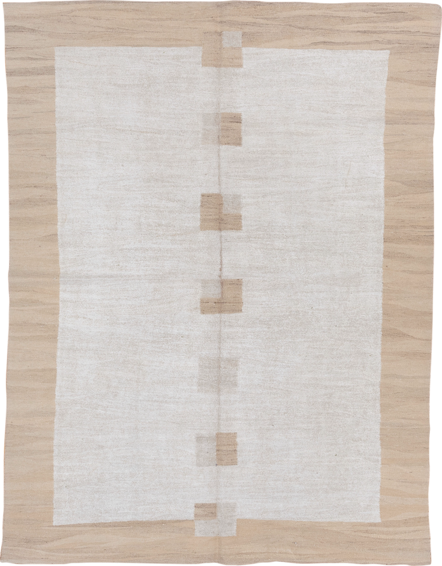6' x 7' one-of-a-kind handmade vintage Kilim rug. Color palette: brown, dark gray, gainsboro, gray, light gray, off-white
