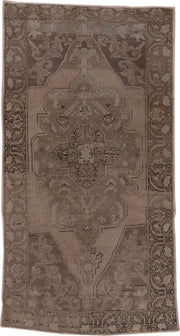 4' x 8' one-of-a-kind handmade vintage Oushak rug. Color palette: taupe, beige, brown, ivory, camel, charcoal, gray, black
