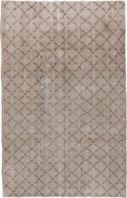 5' x 8' one-of-a-kind handmade vintage Konya medium size rug. Color palette: taupe, beige, charcoal, sage, ivory, gray