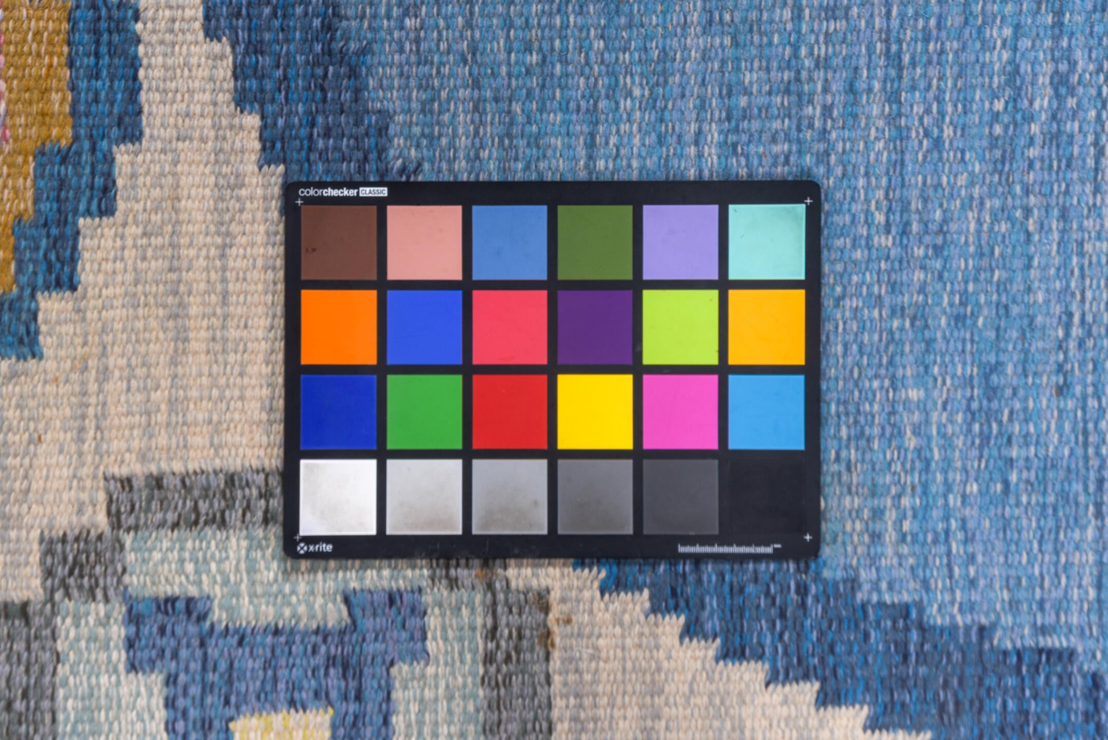 6' x 6' one-of-a-kind handmade vintage Rollaken rug. Color palette: blue, brown, dim gray, fiord, gray, light gray