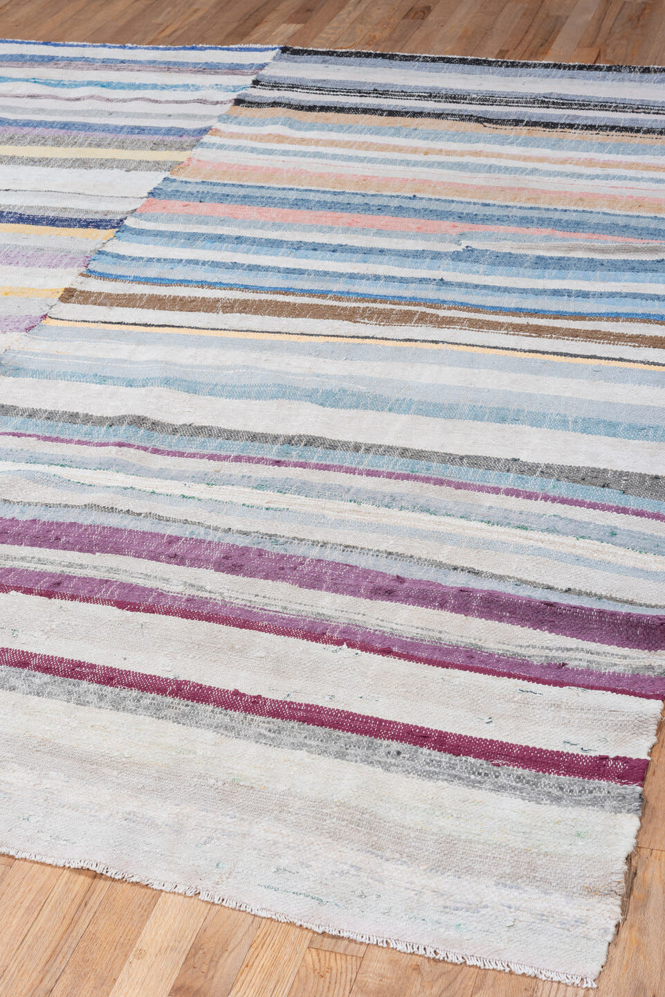 7' x 8' one-of-a-kind handmade antique Tabriz rug. Color palette: ivory, sky blue, slate, lavender, indigo, blush, saffron