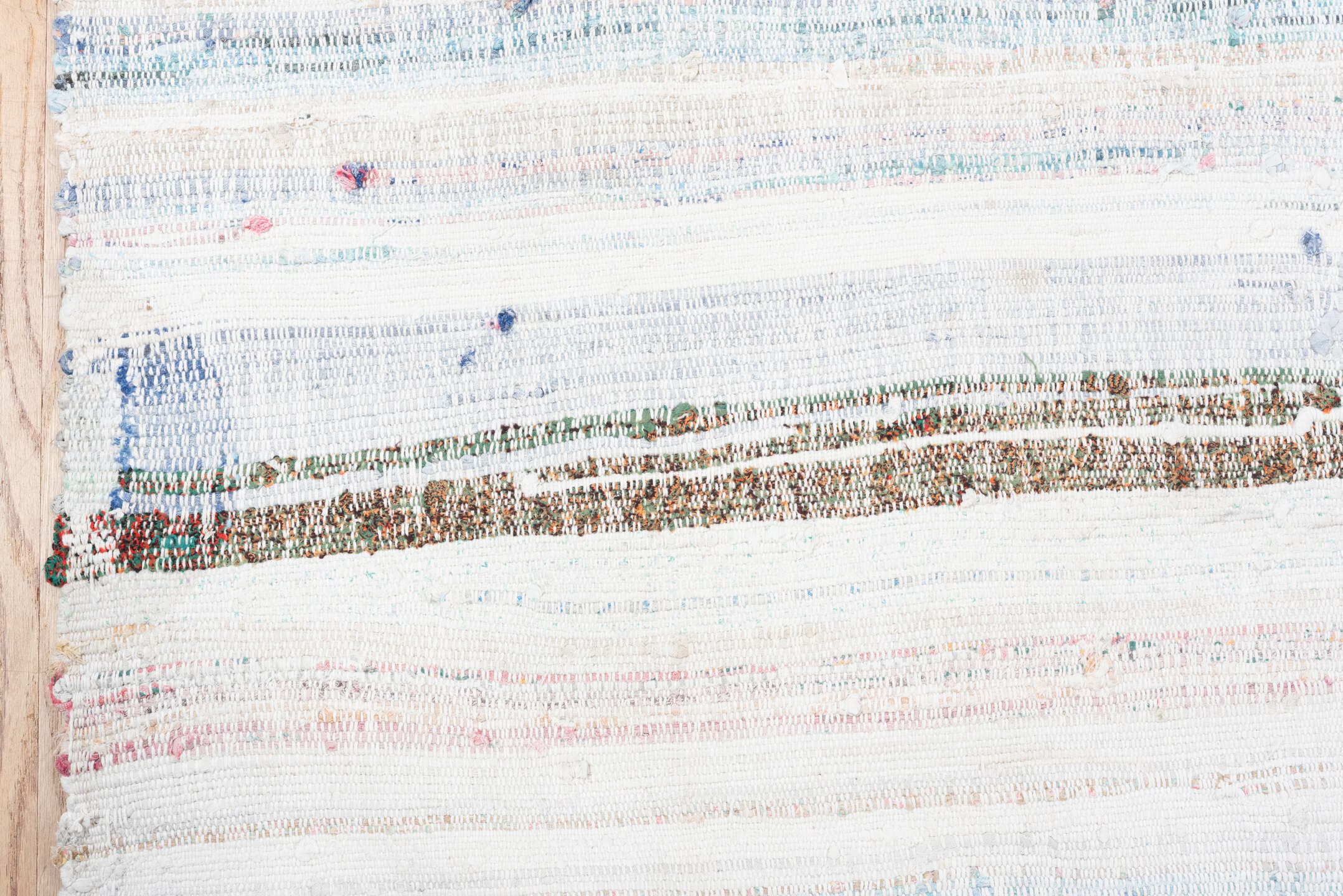 8' x 10' one-of-a-kind handmade vintage Rag Rug large size rug. Color palette: ivory, sky blue, teal, rose, brown, aqua