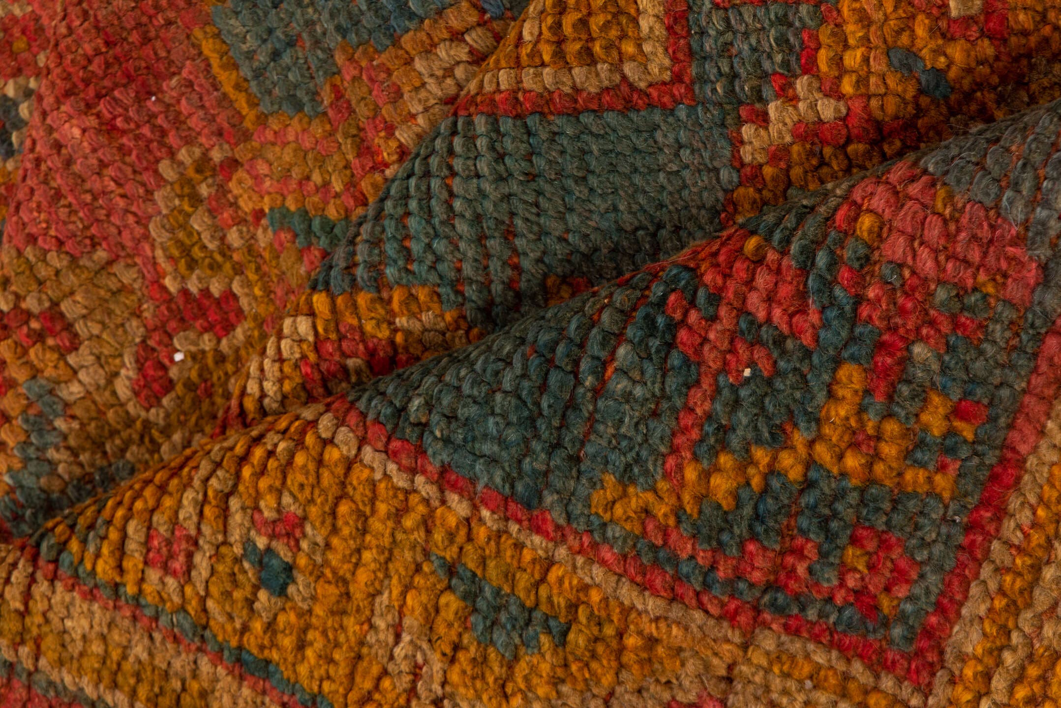 10' x 11' one-of-a-kind handmade antique Oushak large size rug. Color palette: terra cotta, rust, slate, gold, saffron