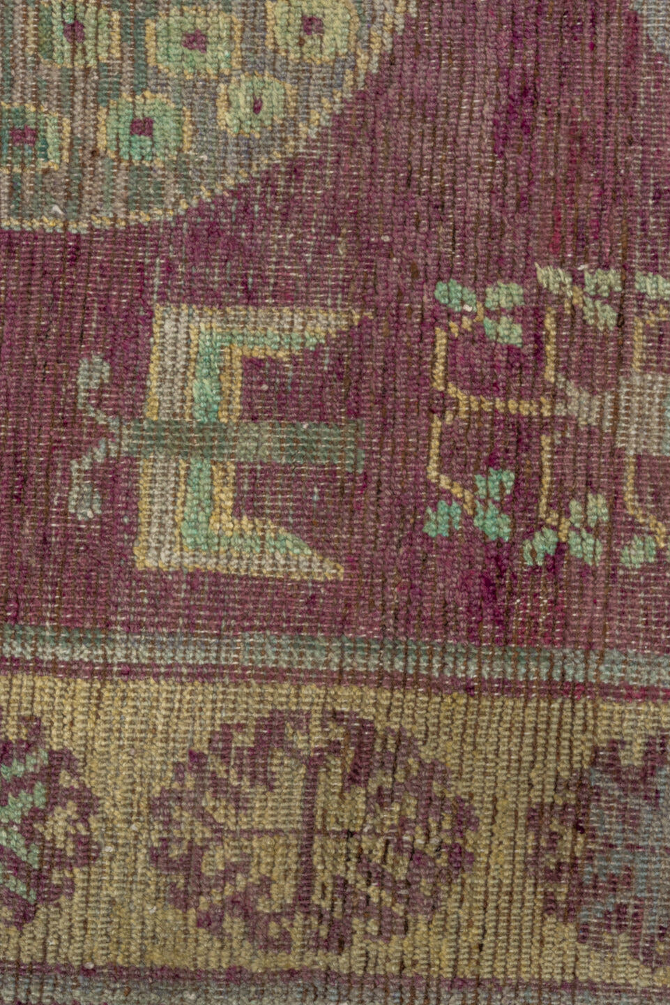 3' x 6' one-of-a-kind handmade antique Khotan small size rug. Color palette: burgundy, gold, ivory, sage, rose, taupe, green