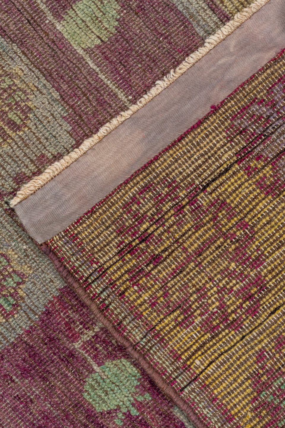 3' x 6' one-of-a-kind handmade antique Khotan small size rug. Color palette: burgundy, gold, ivory, sage, rose, taupe, green