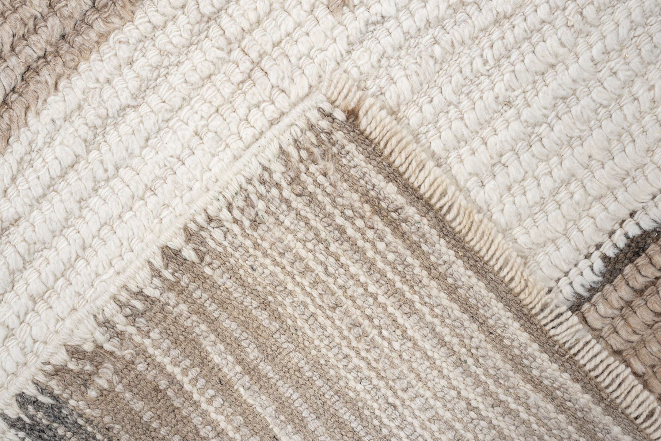 5' x 7' one-of-a-kind handmade antique Moroccan rug. Color palette: taupe, ivory, cream, greige, stone, beige, gray