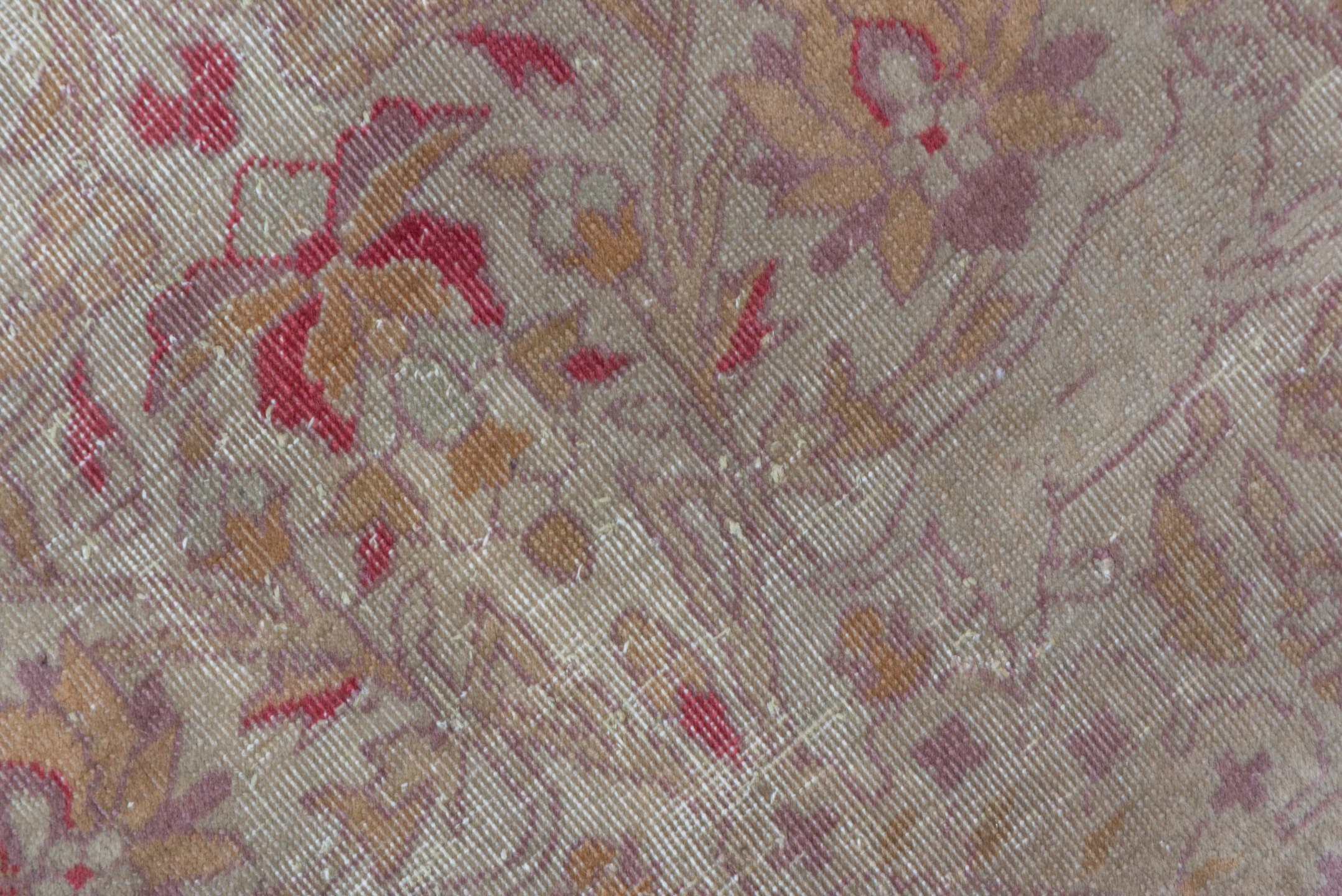 7' x 10' one-of-a-kind handmade antique Sivas large size rug. Color palette: beige, rose, dusty pink, taupe, ivory, gold