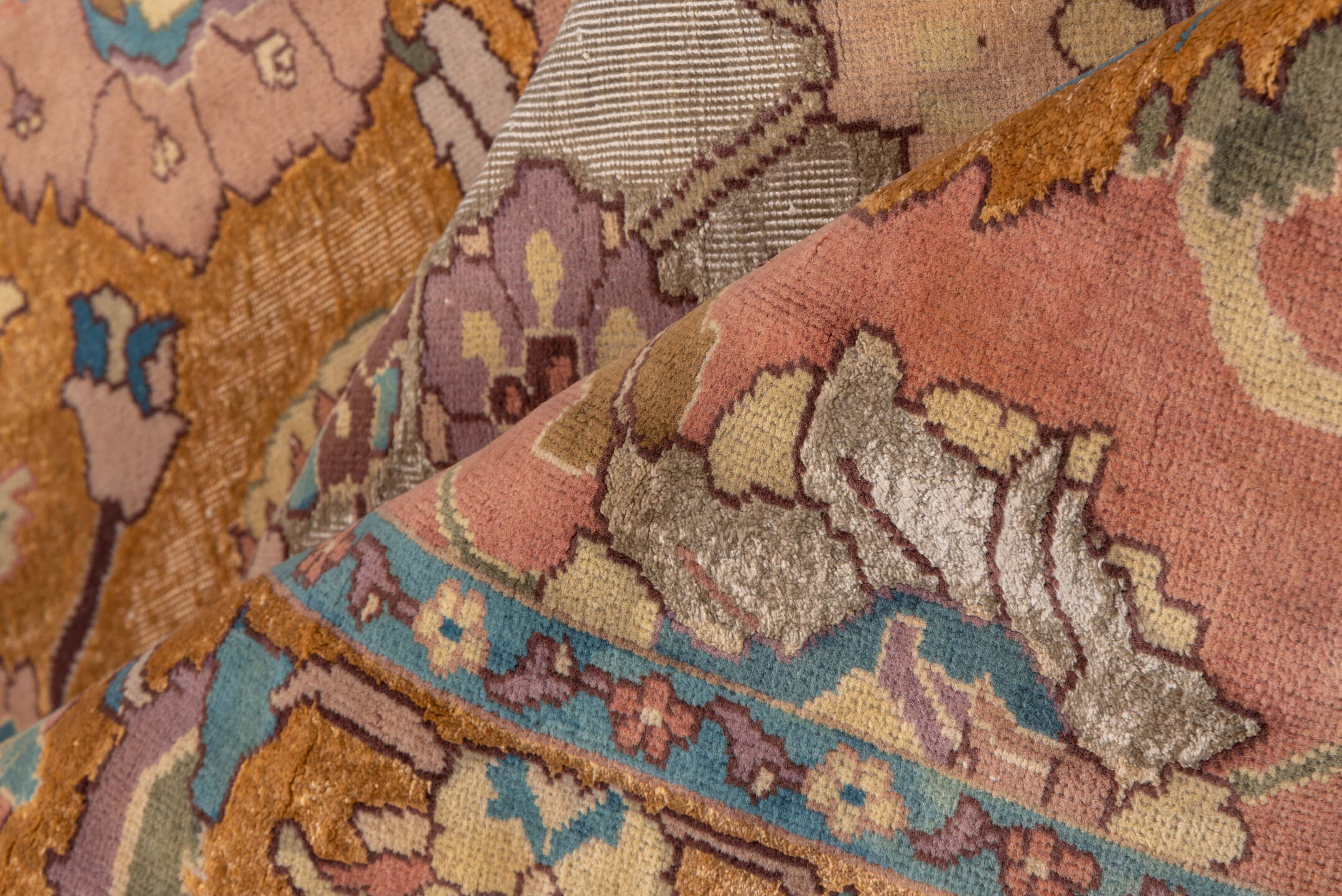 4' x 13' one-of-a-kind handmade vintage Agra runner rug. Color palette: brown, gray, light gray, pink