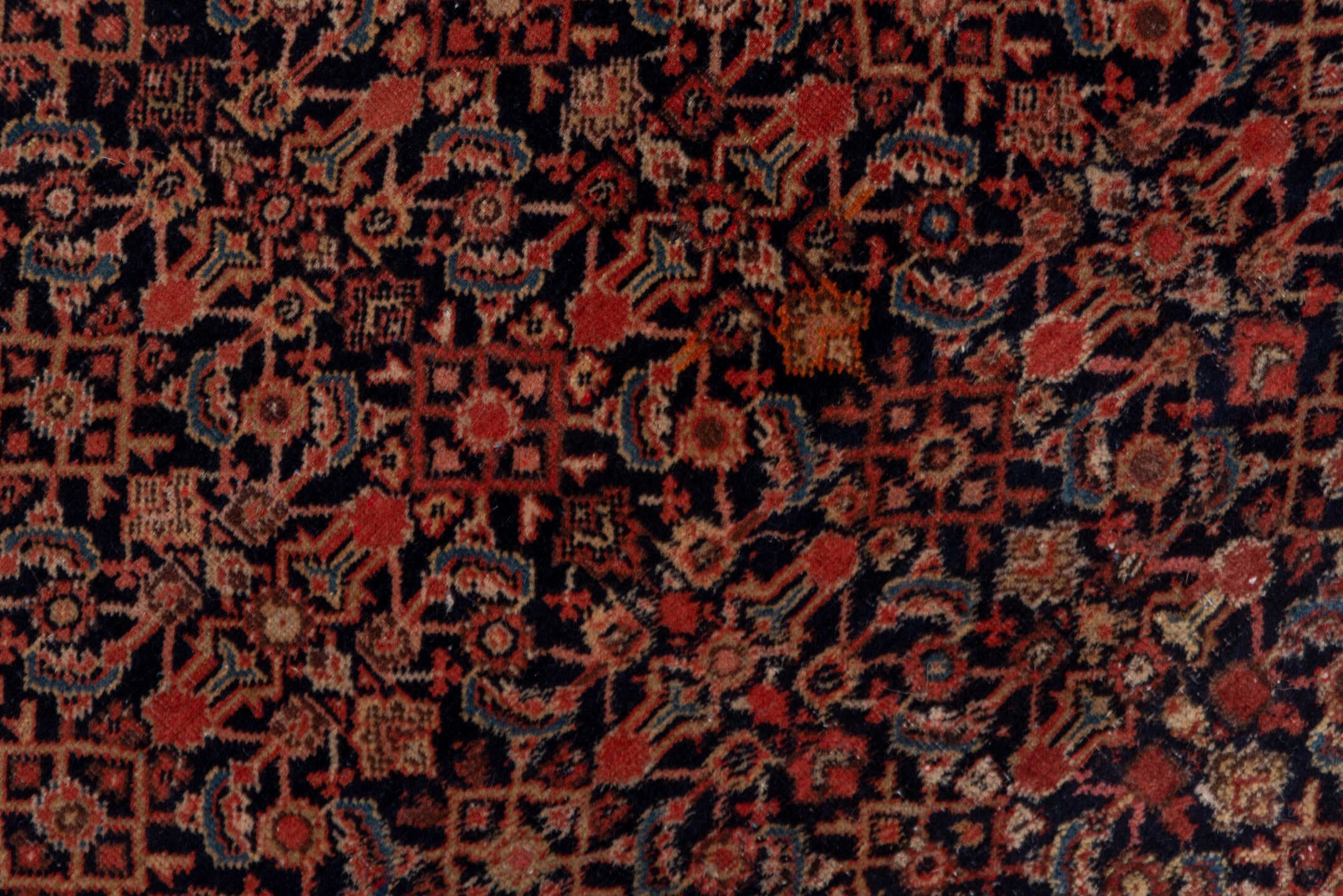 4' x 6' one-of-a-kind handmade vintage Far.Sarouk small size rug. Color palette: navy, rust, rose, ivory, burgundy, slate