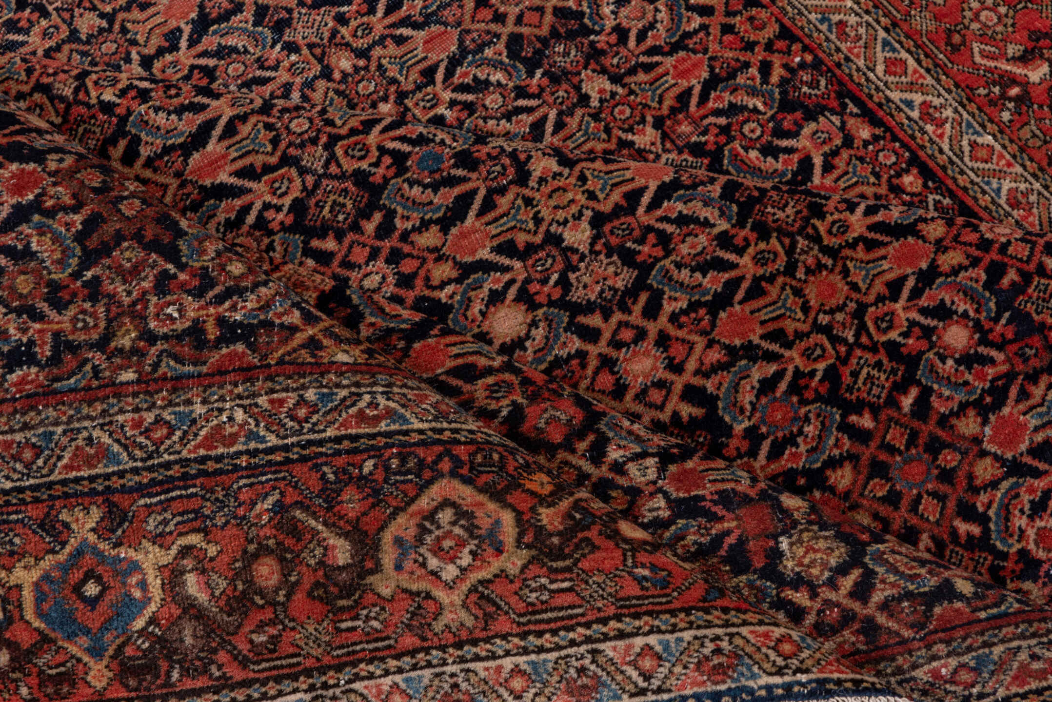 4' x 6' one-of-a-kind handmade vintage Far.Sarouk small size rug. Color palette: navy, rust, rose, ivory, burgundy, slate