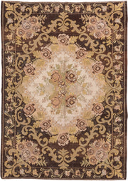 6' x 8' one-of-a-kind handmade antique Kilim medium size rug. Color palette: brown, ivory, taupe, blush, olive, gold, camel
