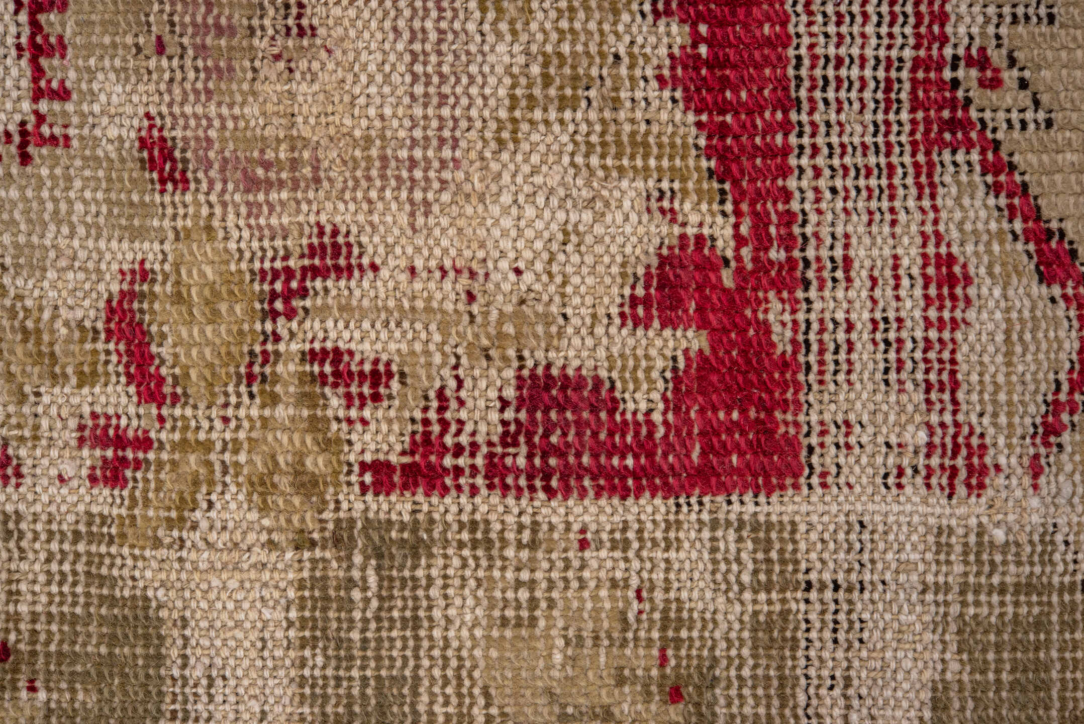 3' x 5' one-of-a-kind handmade antique Ghordes small size rug. Color palette: ivory, crimson, taupe, olive, rose, beige, red