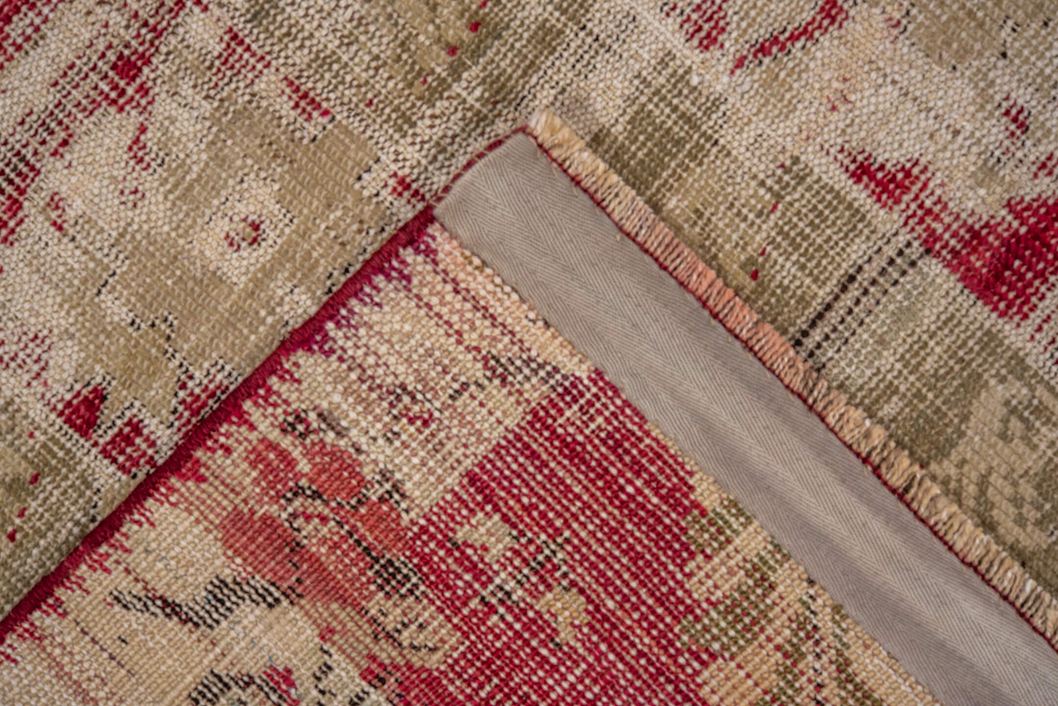3' x 5' one-of-a-kind handmade antique Ghordes small size rug. Color palette: ivory, crimson, taupe, olive, rose, beige, red