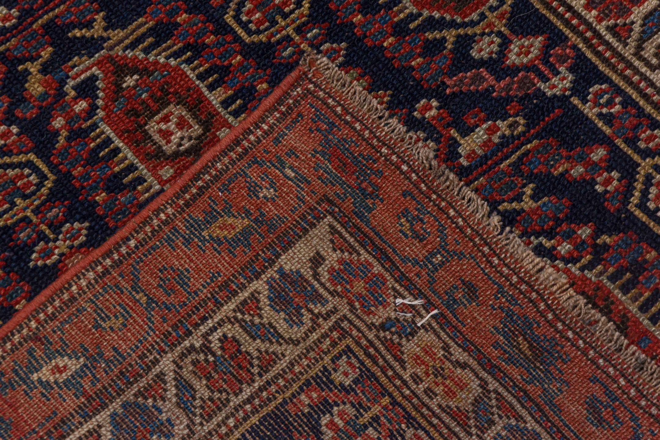 2' x 17' one-of-a-kind handmade antique NW Persian runner rug. Color palette: navy, rust, ivory, crimson, slate, camel, blue