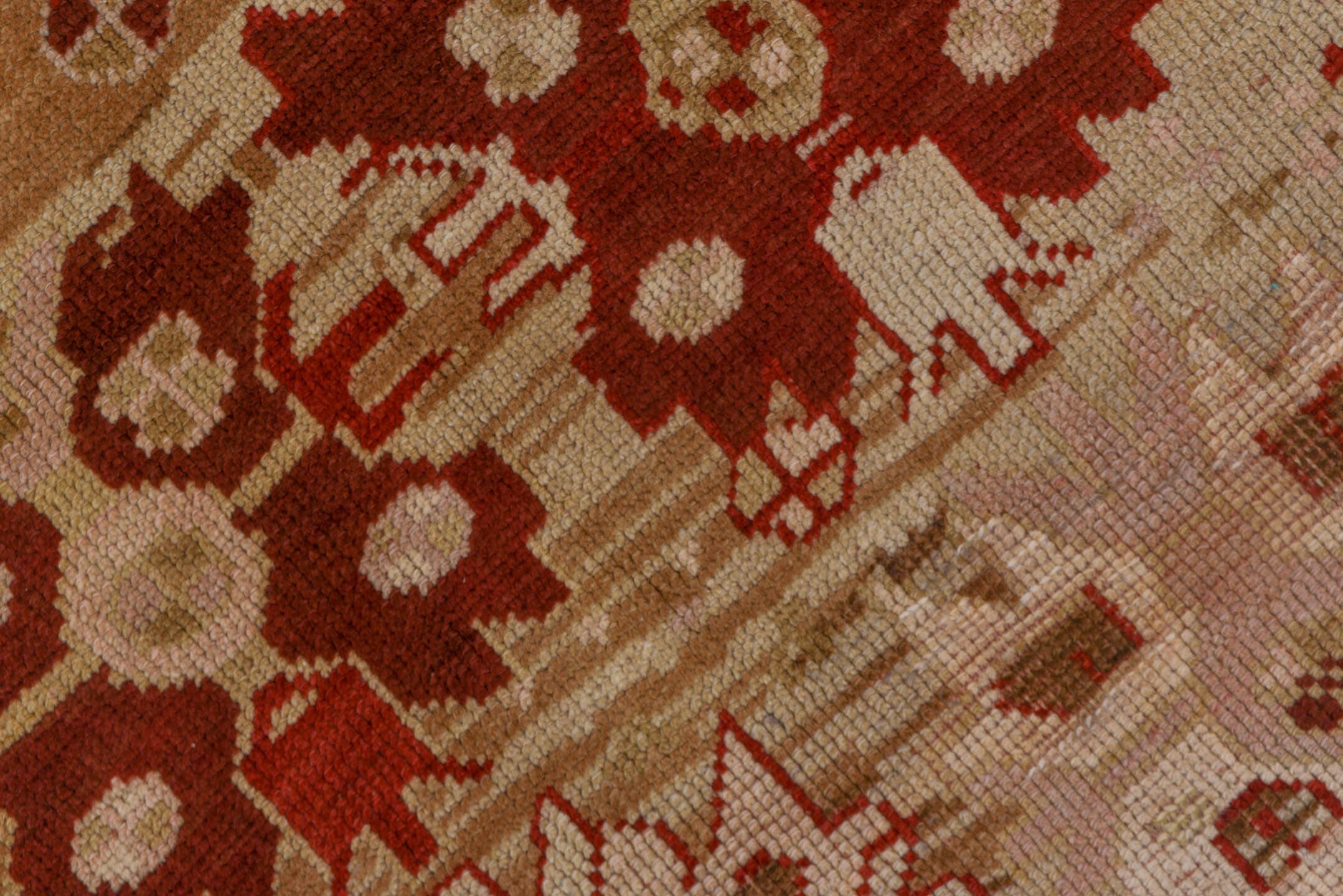 4' x 6' one-of-a-kind handmade antique Caucasian small size rug. Color palette: ivory, rust, beige, camel, taupe, sienna