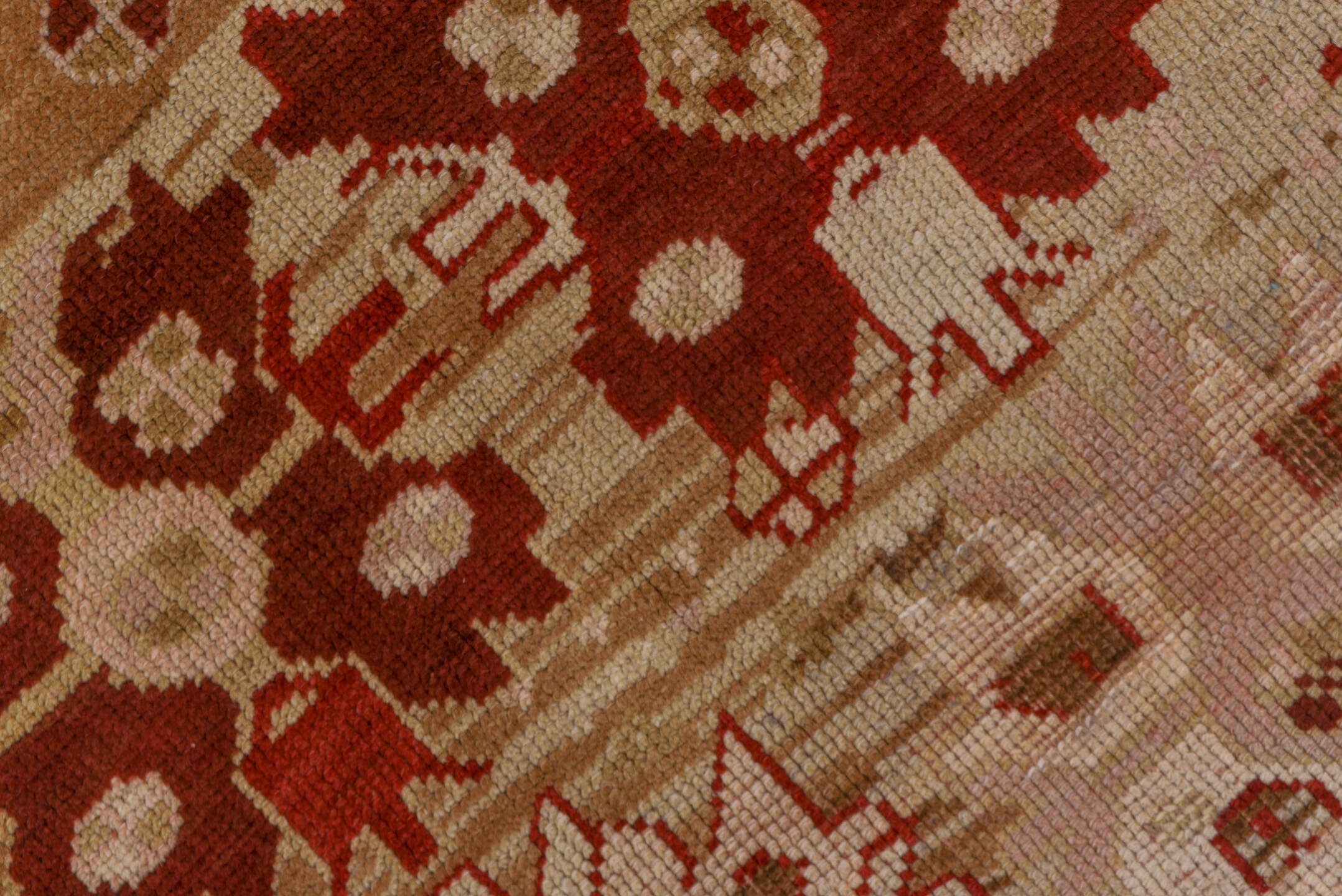 4' x 6' one-of-a-kind handmade antique Caucasian small size rug. Color palette: ivory, rust, beige, camel, taupe, sienna