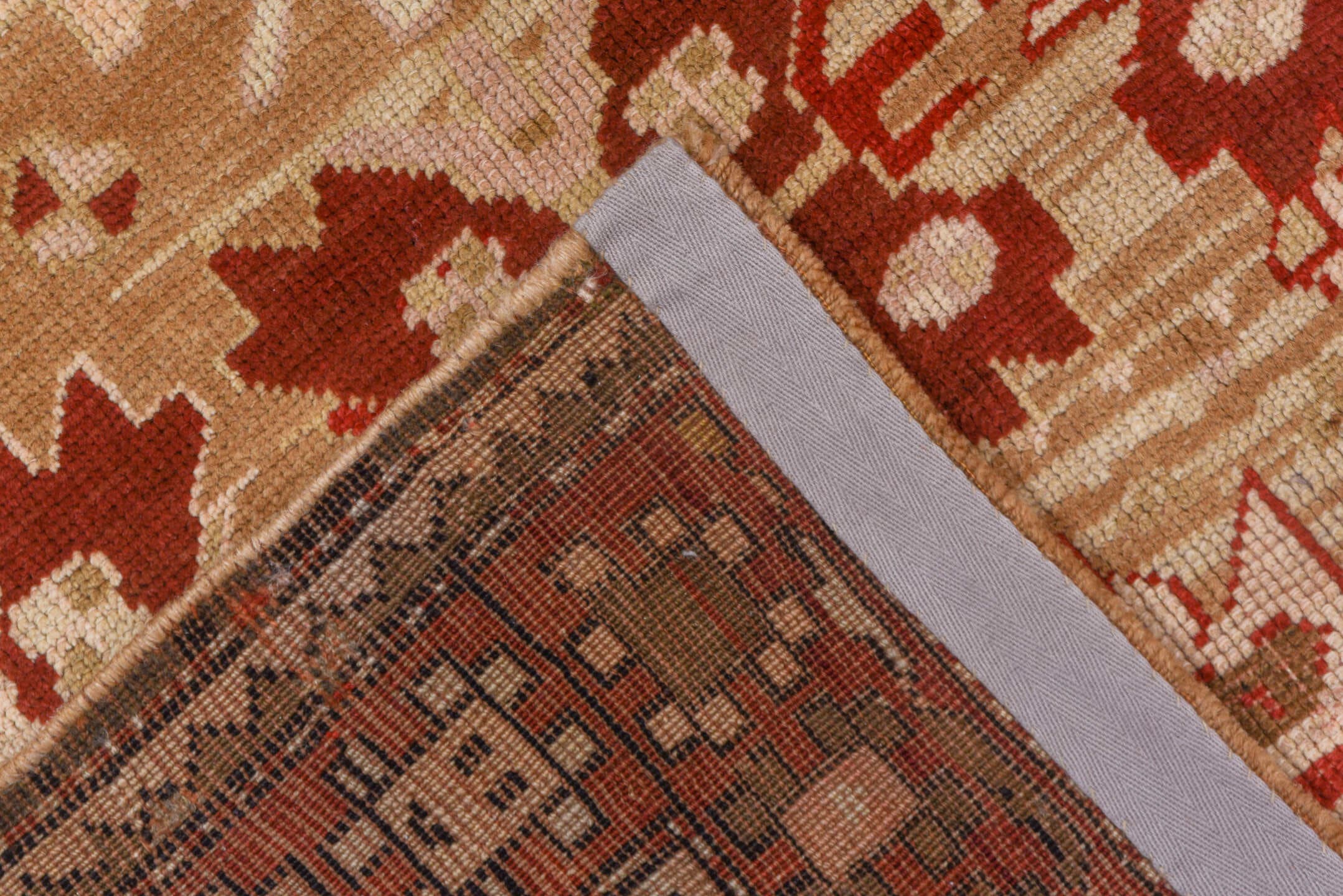 4' x 6' one-of-a-kind handmade antique Caucasian small size rug. Color palette: ivory, rust, beige, camel, taupe, sienna