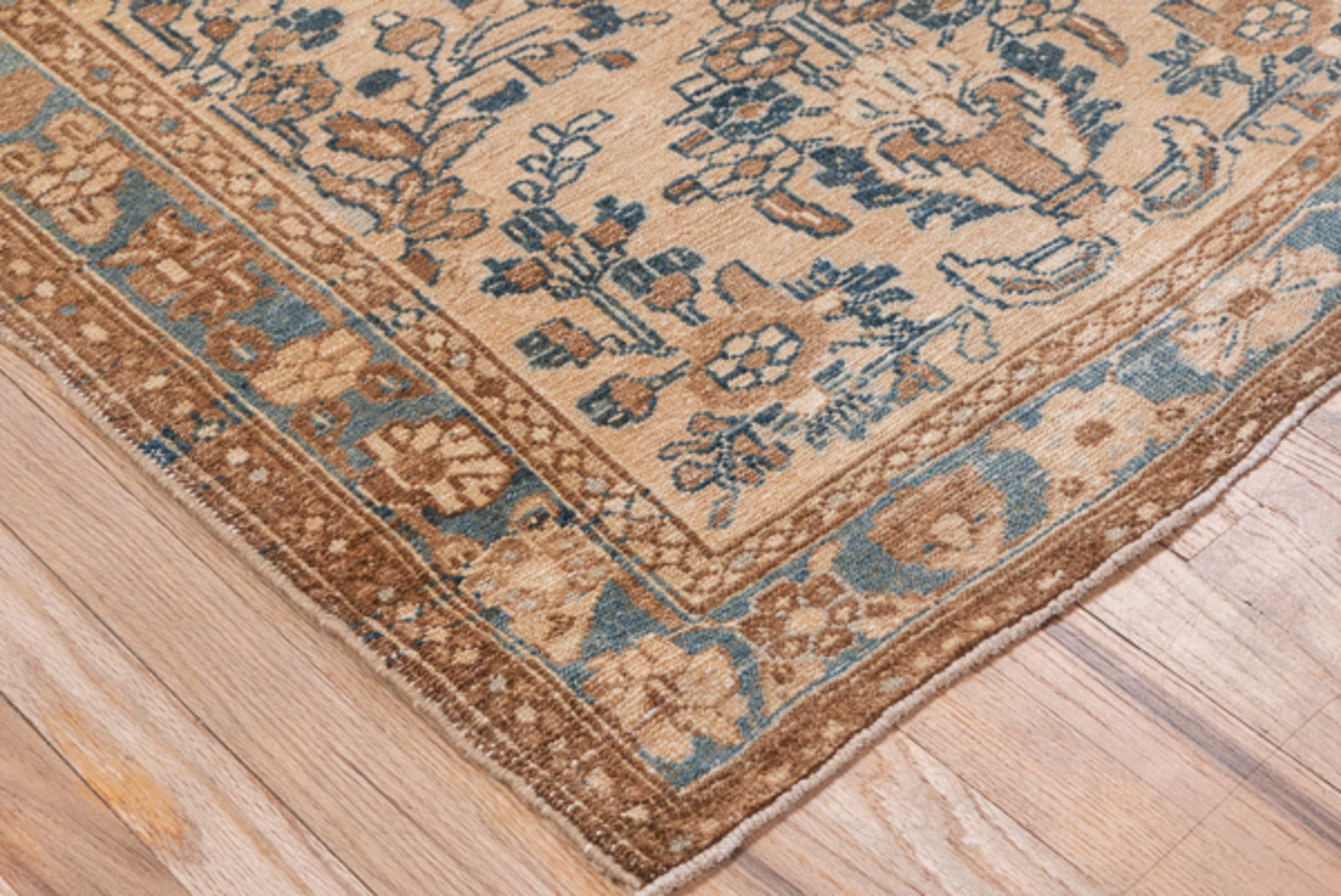 3' x 6' one-of-a-kind handmade antique Sivas small size rug. Color palette: ivory, camel, sky_blue, taupe, slate, tan, beige