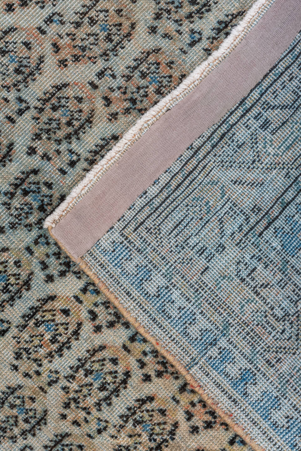 3' x 5' one-of-a-kind handmade antique Sivas small size rug. Color palette: ivory, sky blue, taupe, camel, charcoal, tan