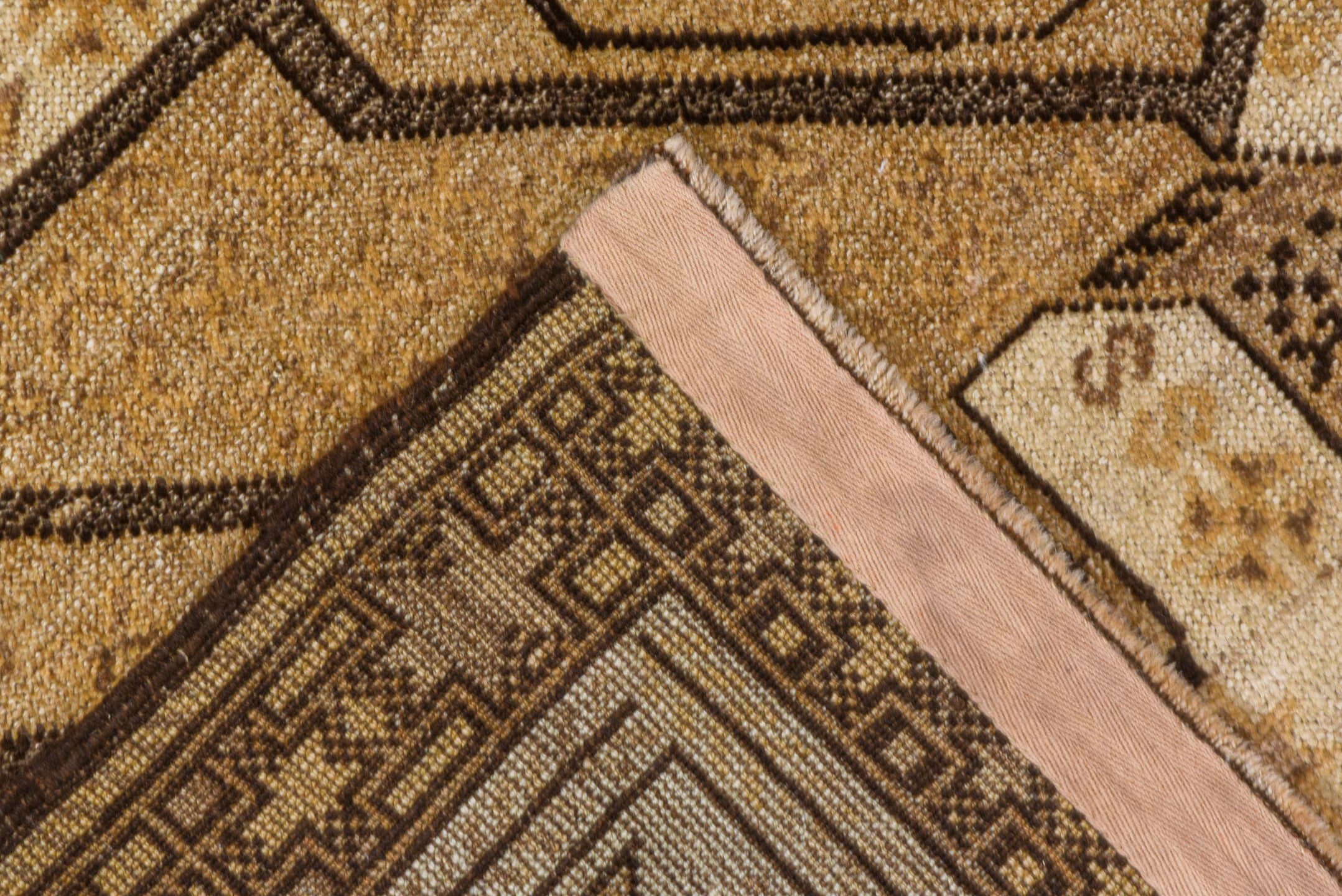 3' x 4' one-of-a-kind handmade antique Belouch small size rug. Color palette: camel, brown, ivory, taupe, charcoal, beige