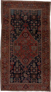 7' x 12' one-of-a-kind handmade antique Bidjar large size rug. Color palette: rust, navy, ivory, rose, slate, camel