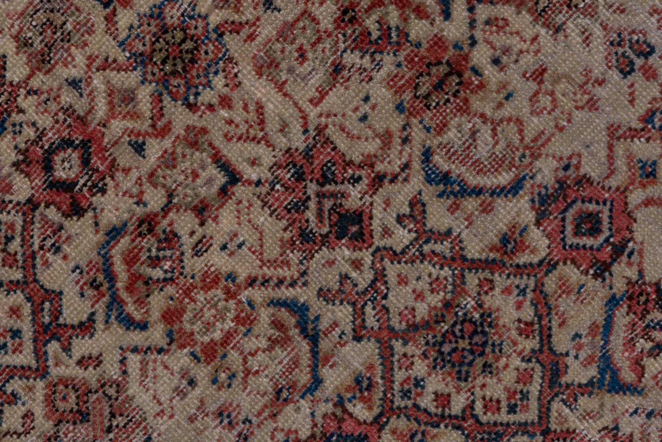8' x 19' one-of-a-kind handmade antique Farahan rug. Color palette: ivory, taupe, rose, slate, rust, sage, burgundy, beige