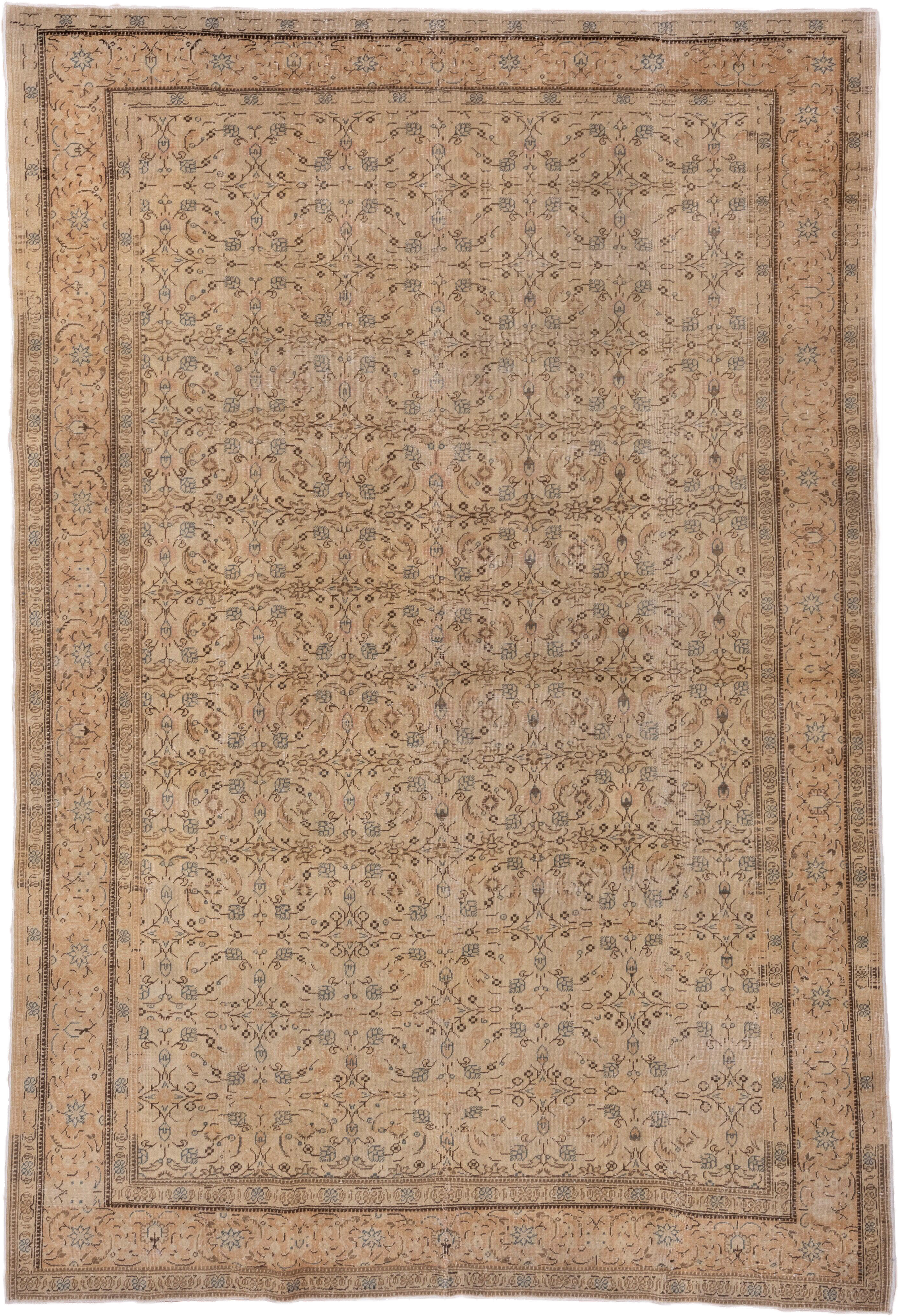 6' x 9' one-of-a-kind handmade vintage Kaisary medium size rug. Color palette: beige, taupe, camel, ivory, slate, brown