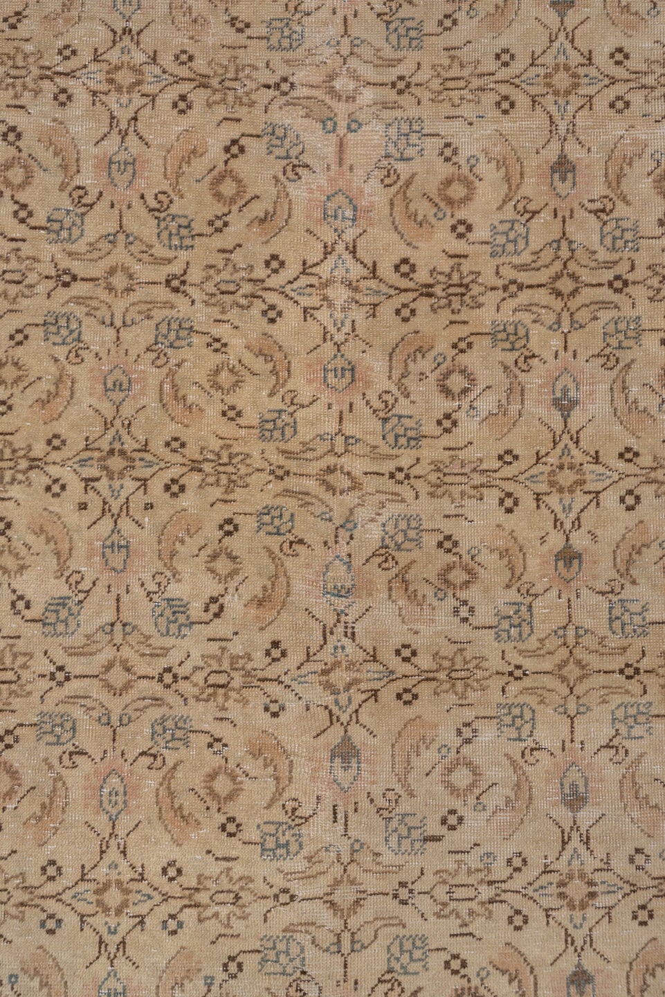 6' x 9' one-of-a-kind handmade vintage Kaisary medium size rug. Color palette: beige, taupe, camel, ivory, slate, brown