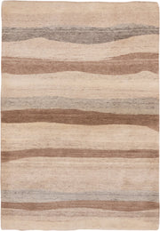 4' x 6' one-of-a-kind handmade vintage Ocean small size rug. Color palette: ivory, taupe, camel, gray, beige
