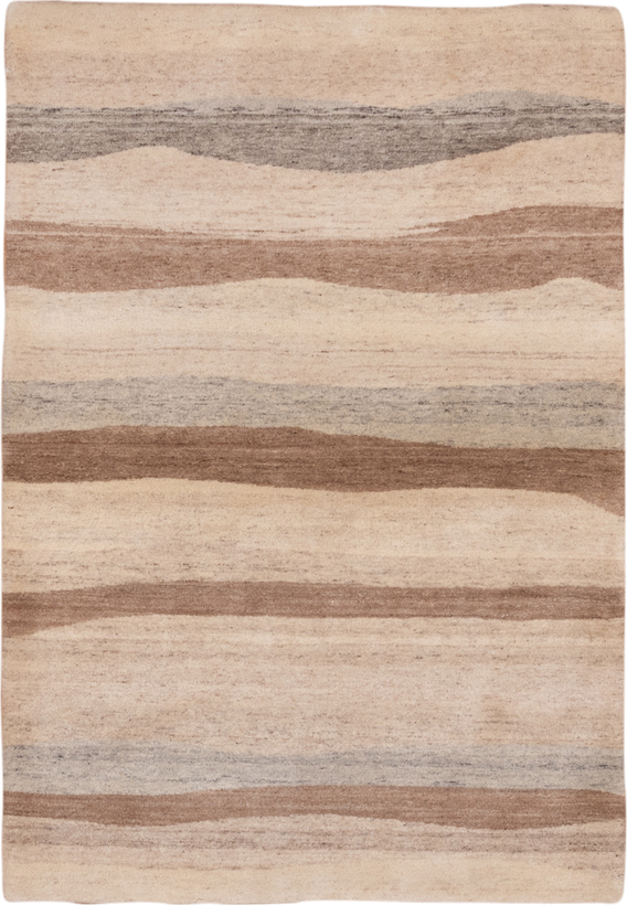 4' x 6' one-of-a-kind handmade vintage Ocean small size rug. Color palette: ivory, taupe, camel, gray, beige