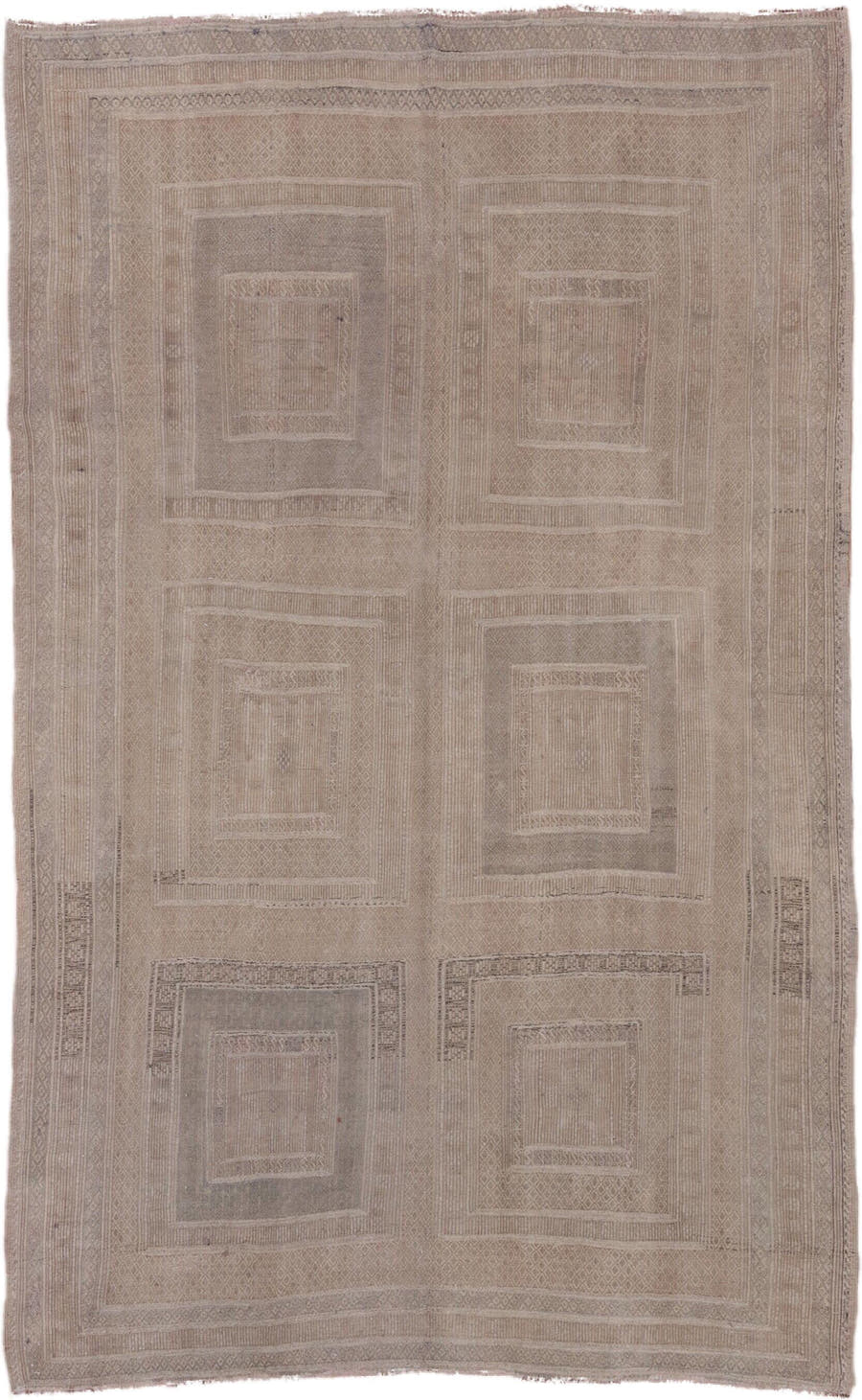 5' x 9' one-of-a-kind handmade vintage Jijim medium size rug. Color palette: taupe, beige, ivory, camel, greige, gray