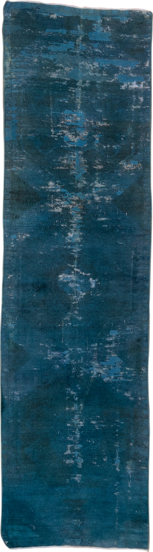2' x 8' one-of-a-kind handmade vintage Oushak runner rug. Color palette: teal, indigo, slate, charcoal, ivory, purple, gray