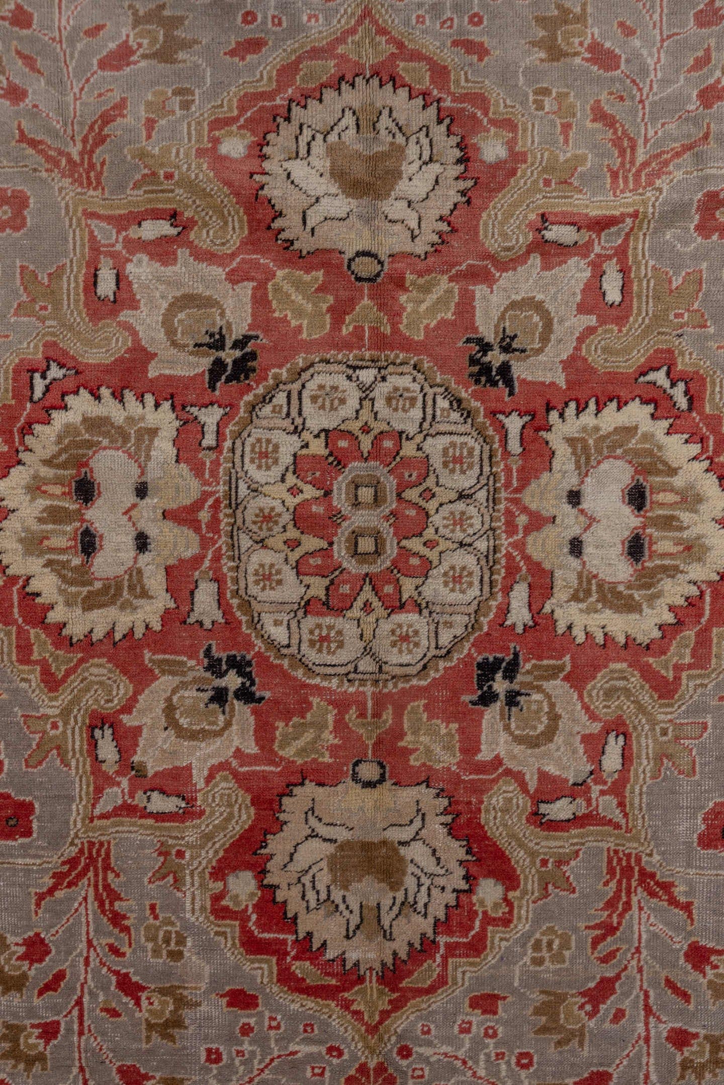 6' x 9' one-of-a-kind handmade vintage Oushak medium size rug. Color palette: taupe, blush, ivory, coral, beige, sage, brown