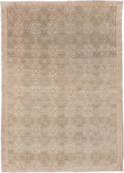 5' x 8' one-of-a-kind handmade vintage Oushak medium size rug. Color palette: beige, ivory, taupe, sand, camel, gray