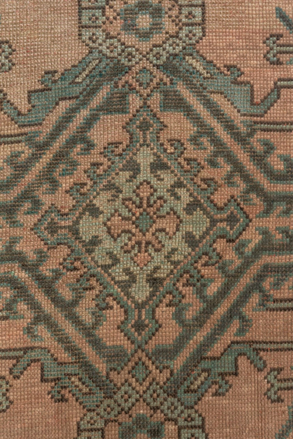 13' x 23' one-of-a-kind handmade vintage Oushak oversize rug. Color palette: taupe, dusty rose, teal, charcoal, brown, sage