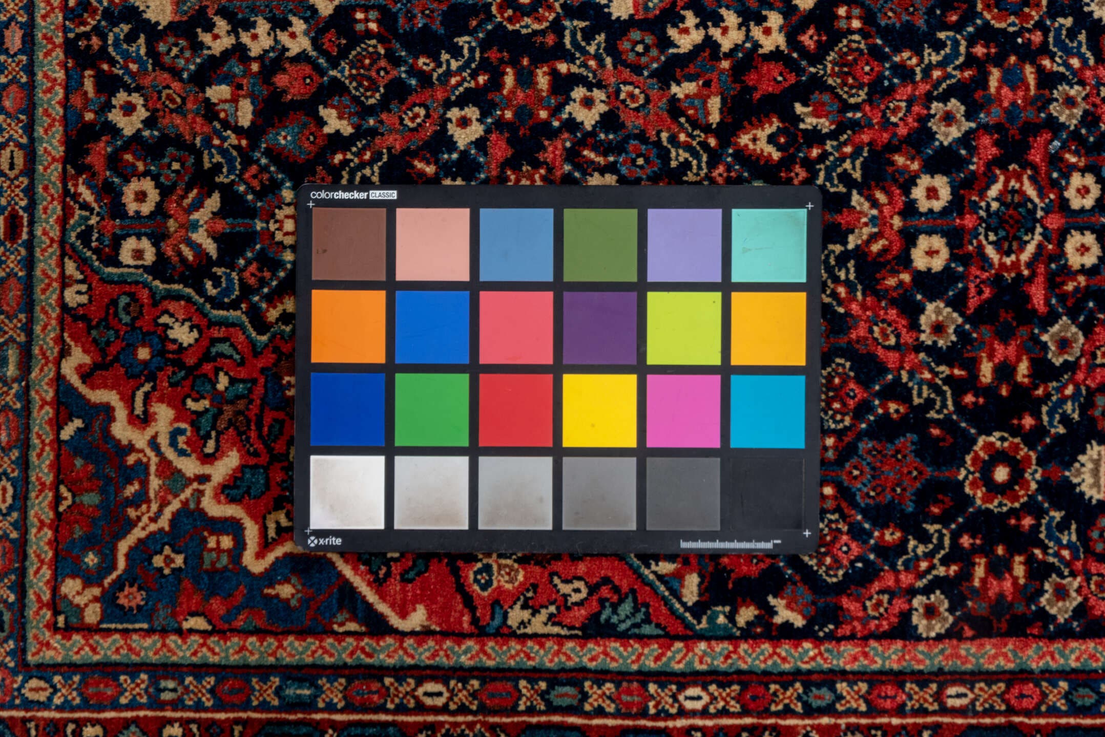 4' x 6' one-of-a-kind handmade antique Meighan small size rug. Color palette: navy, rust, ivory, crimson, slate, coral, blue