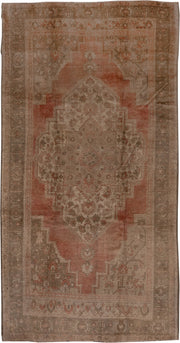 6' x 11' one-of-a-kind handmade vintage Oushak large size rug. Color palette: taupe, terracotta, rose, beige, brown, ivory