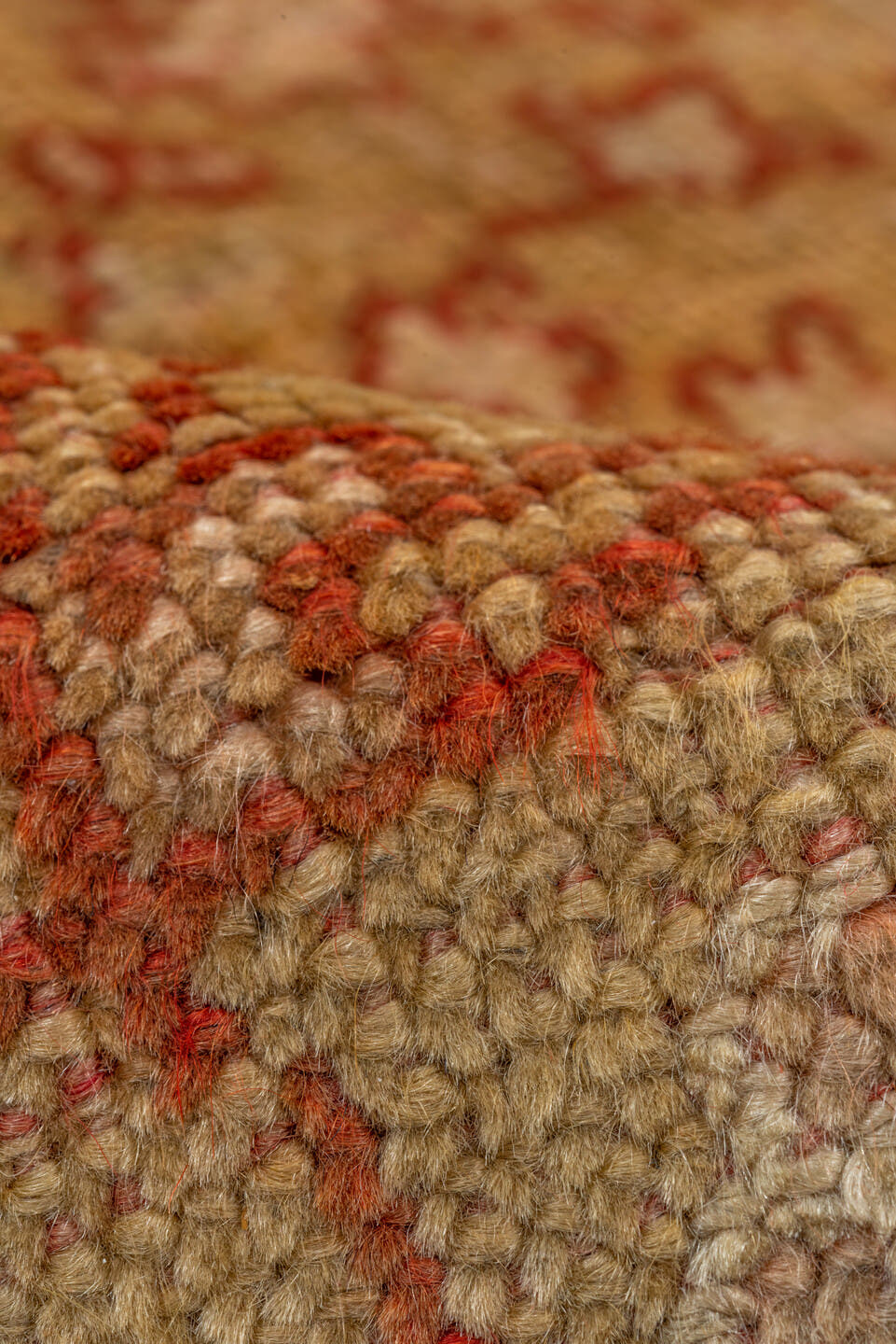 9' x 11' one-of-a-kind handmade antique Oushak large size rug. Color palette: ivory, beige, sand, terra cotta, rust, camel