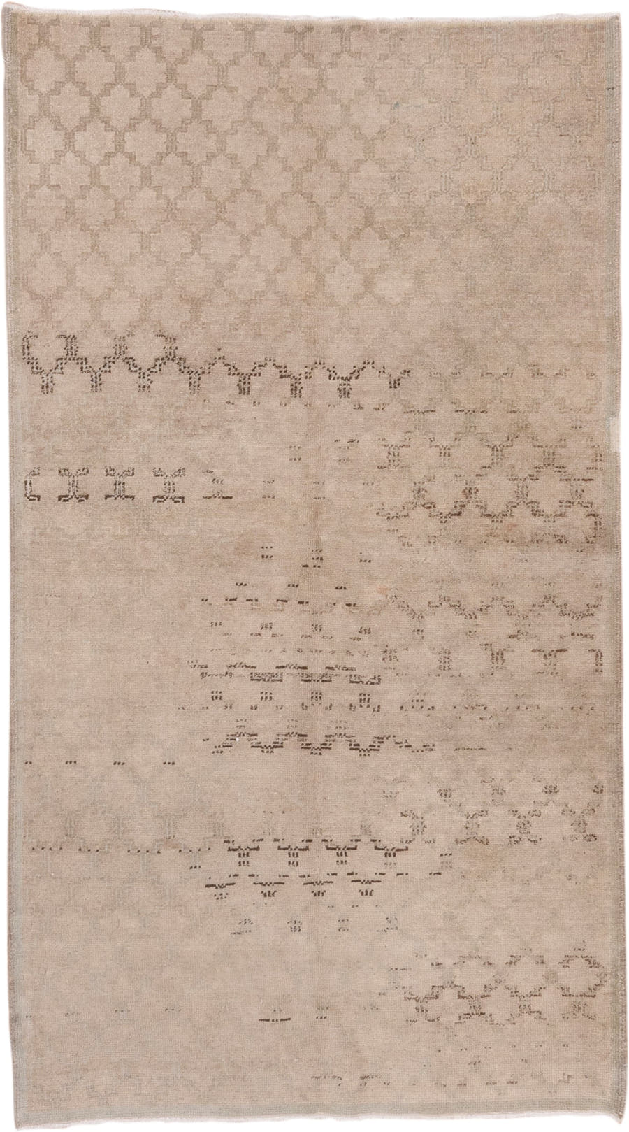 4' x 7' one-of-a-kind handmade vintage Oushak rug. Color palette: beige, ivory, taupe, camel, charcoal, gray, black