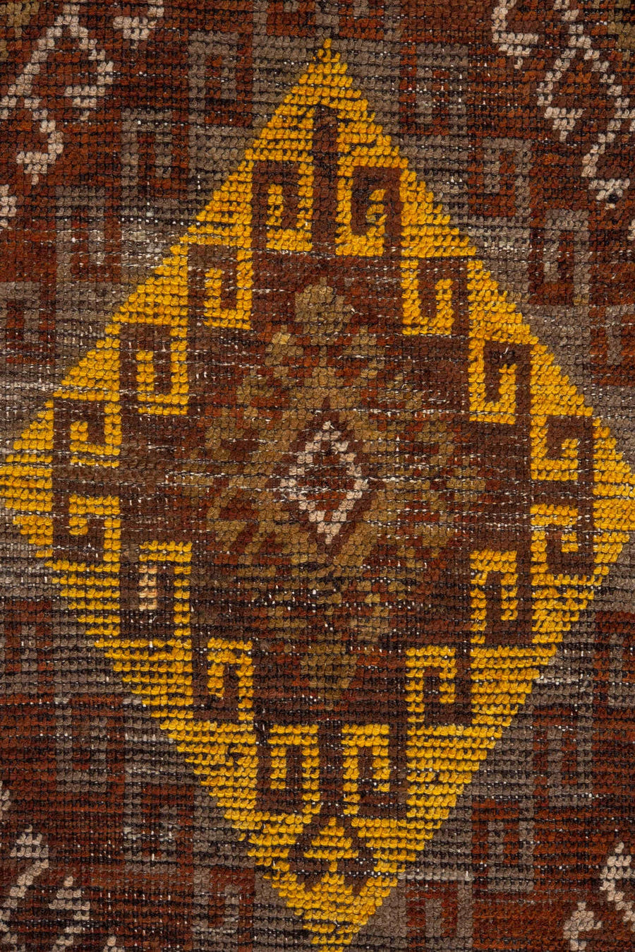 2' x 8' one-of-a-kind handmade vintage Oushak runner rug. Color palette: brown, rust, gold, taupe, camel, ivory, ochre