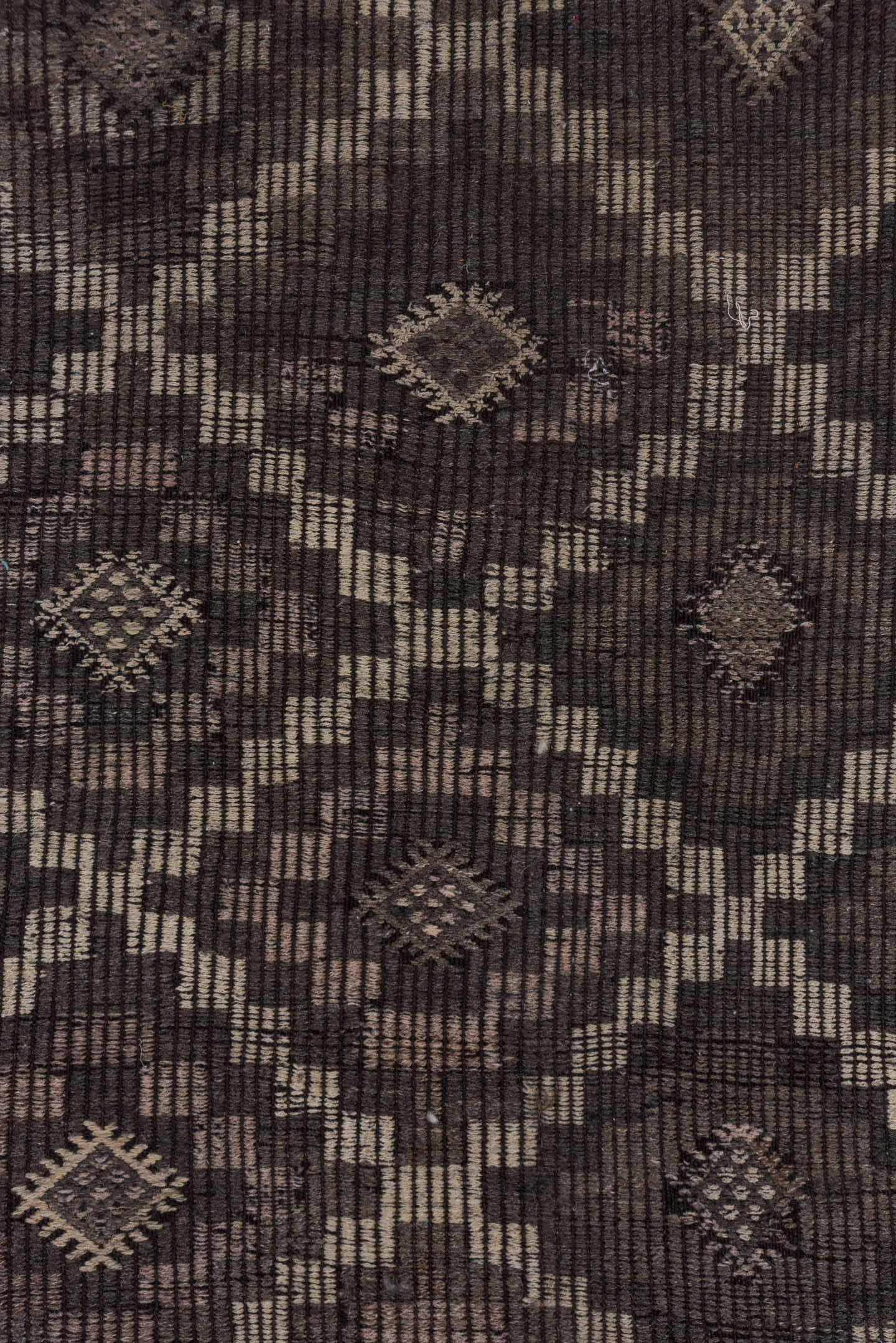 6' x 9' one-of-a-kind handmade vintage Jijim medium size rug. Color palette: charcoal, taupe, brown, ivory, mauve, gray