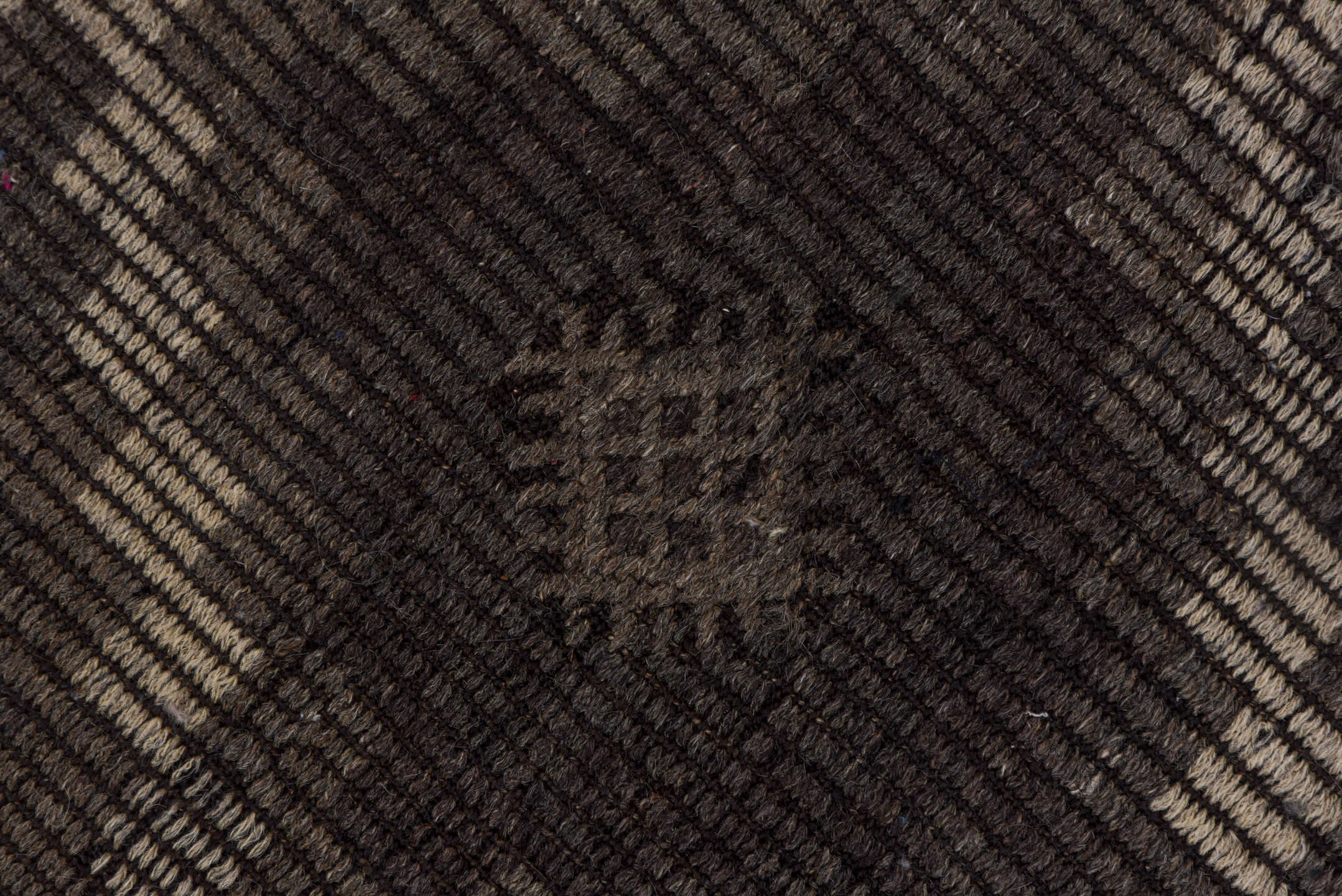 6' x 9' one-of-a-kind handmade vintage Jijim medium size rug. Color palette: charcoal, taupe, brown, ivory, mauve, gray