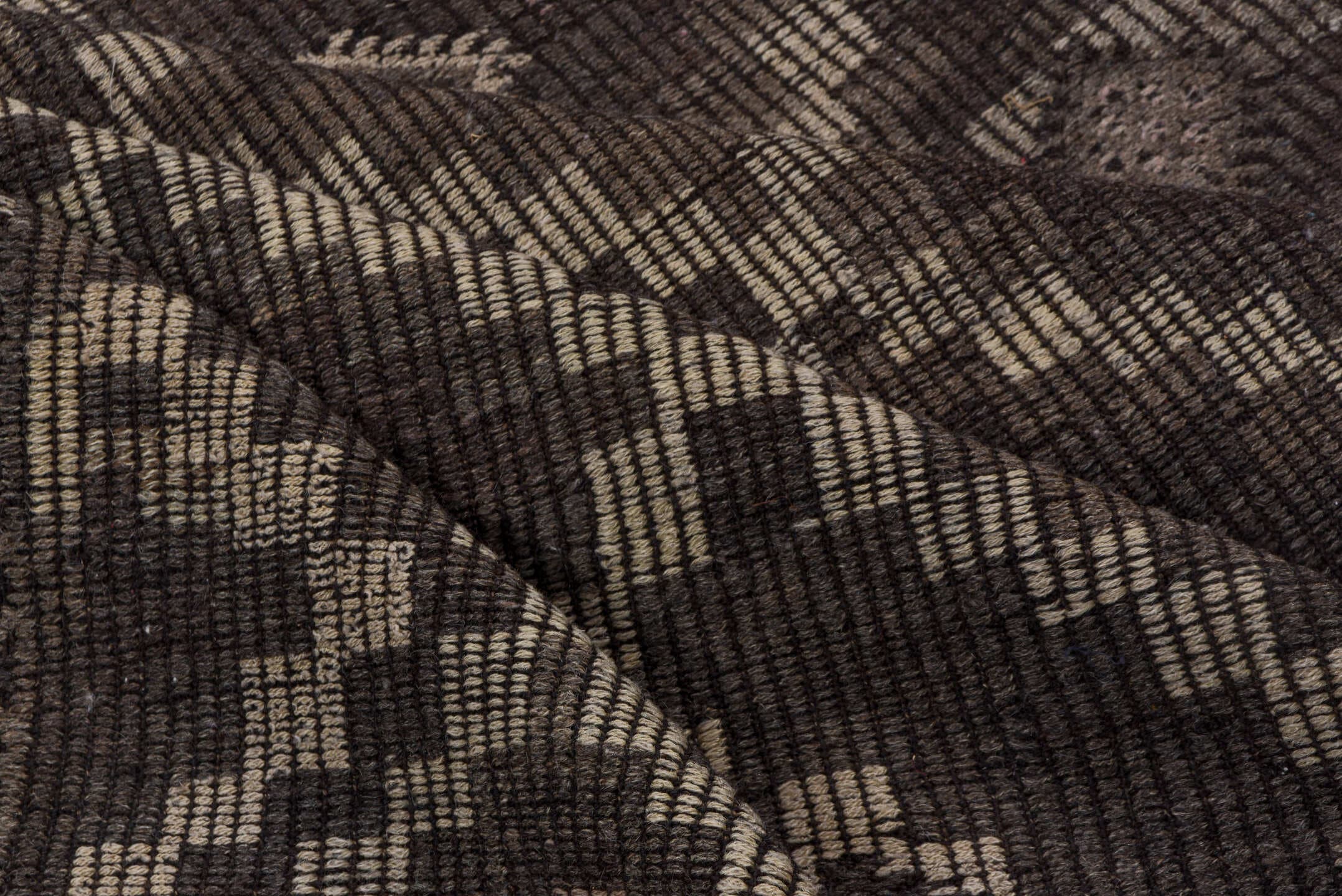 6' x 9' one-of-a-kind handmade vintage Jijim medium size rug. Color palette: charcoal, taupe, brown, ivory, mauve, gray