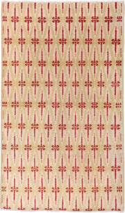 4' x 8' one-of-a-kind handmade vintage Zeki Muran rug. Color palette: ivory, crimson, cream, red