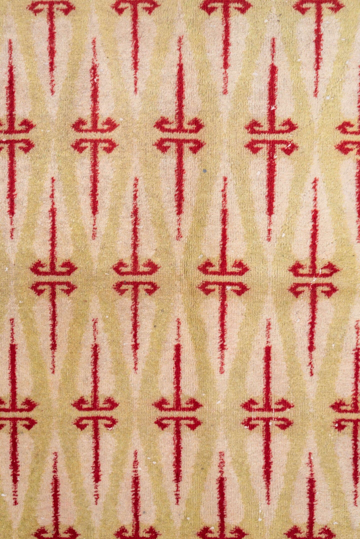 4' x 8' one-of-a-kind handmade vintage Zeki Muran rug. Color palette: ivory, crimson, cream, red