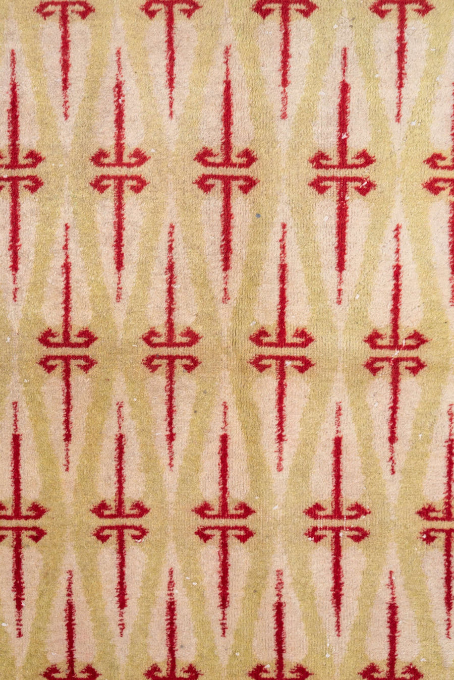 4' x 8' one-of-a-kind handmade vintage Zeki Muran rug. Color palette: ivory, crimson, cream, red