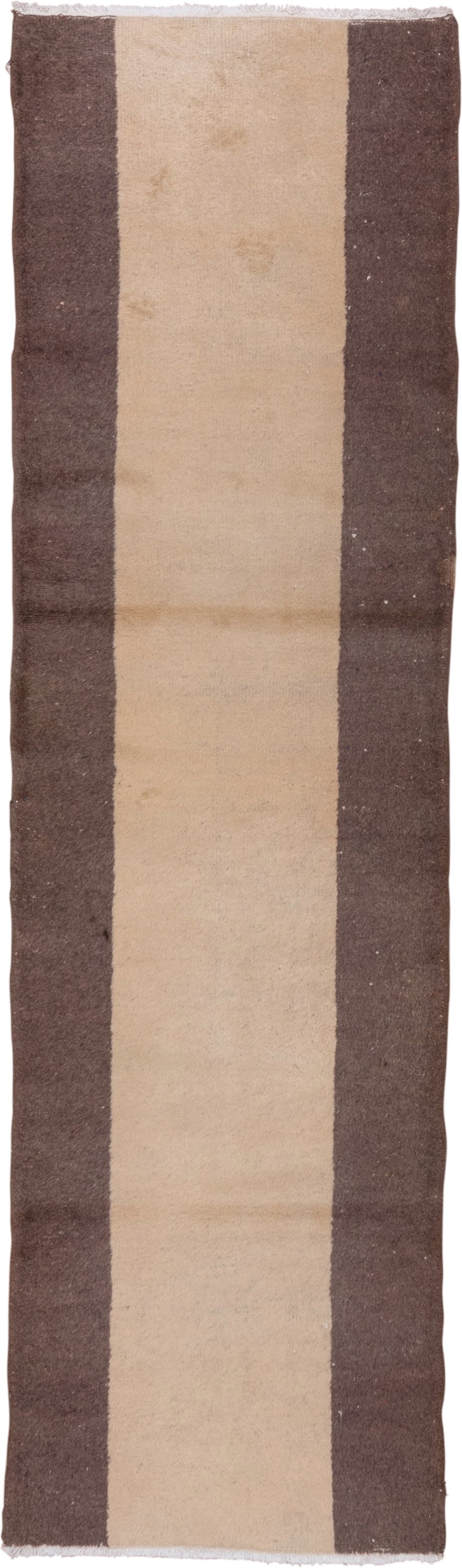 2' x 9' one-of-a-kind handmade vintage Oushak runner rug. Color palette: ivory, brown, taupe, beige, gray