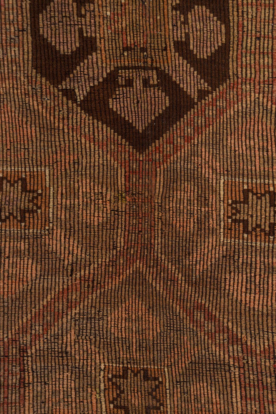 6' x 9' one-of-a-kind handmade vintage Jijim medium size rug. Color palette: camel, taupe, dark brown, terra cotta, rose
